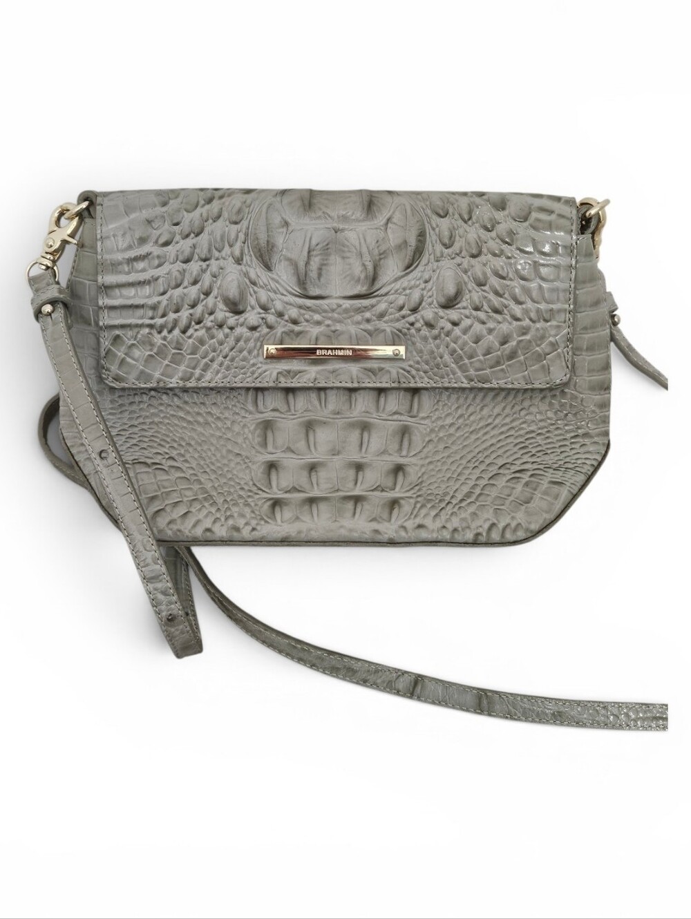 Brahmin Ayla Silver Sage Melbourne Leather Crossbody with Gold Hardware NWOT